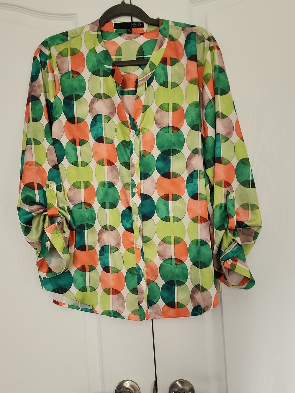 Satin  Button-Front Blouse-super flattering